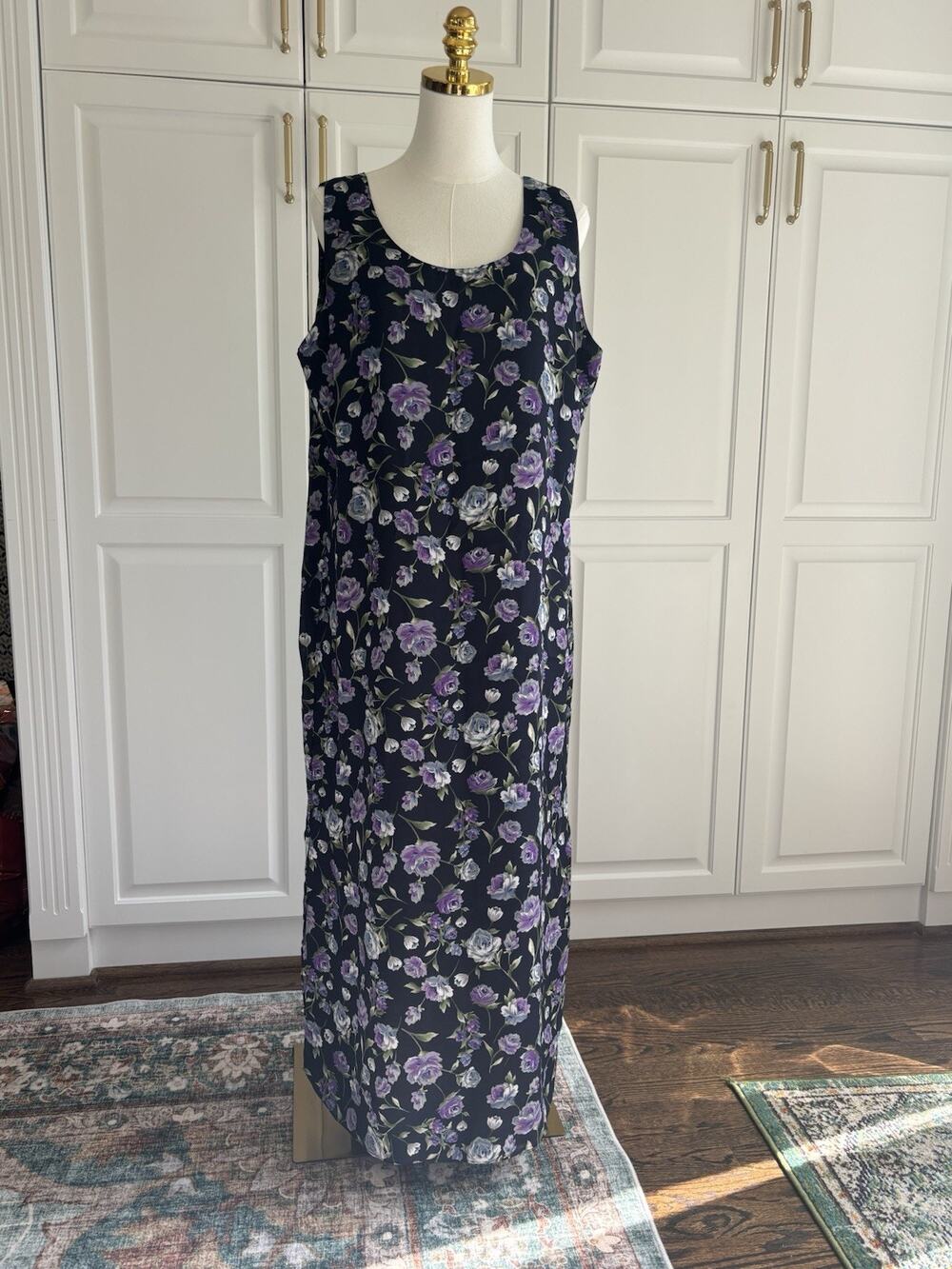 Navy Y2K Prairie Floral Reversible Sleeveless Maxi Dress Side Slit Long